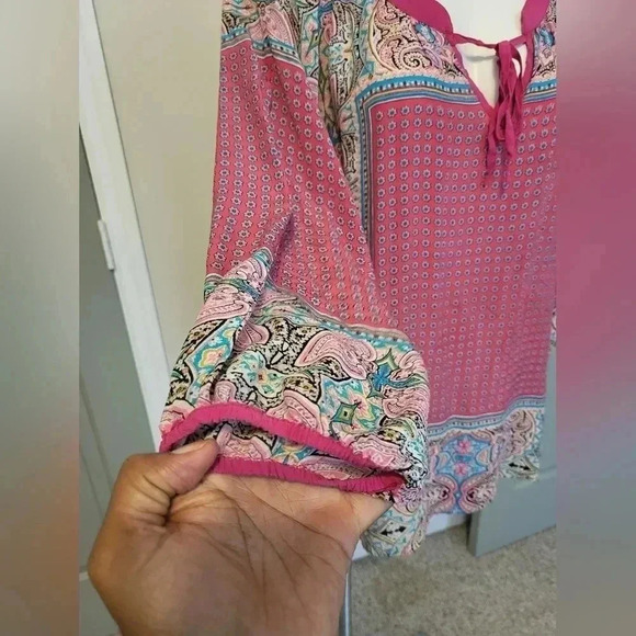 Tolani 100% Silk Vibrant Colorful Paisley Boho Bohemian Blouse(XL) - Picture 5 of 7